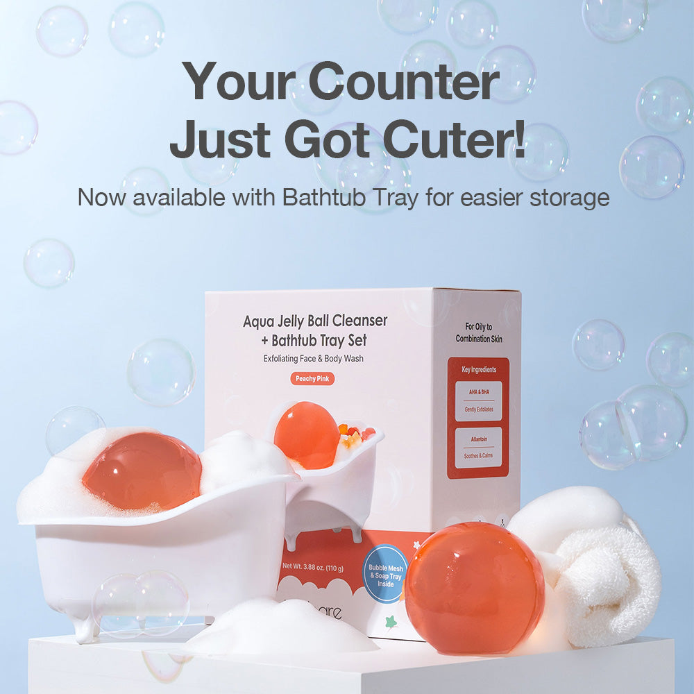 be bare Aqua Jelly Ball Cleanser + Bathtub Tray Set - Peachy Pink - Naisture