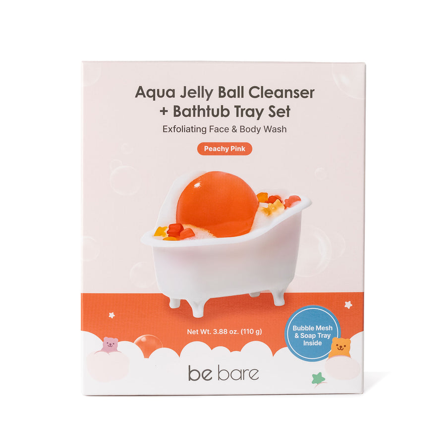 be bare Aqua Jelly Ball Cleanser + Bathtub Tray Set - Peachy Pink - Naisture